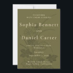 Elegant Olive Green Botanical Wedding Einladung<br><div class="desc">A timeless wedding invitation featuring an elegant olive green background with delicate vintage tulip botanical illustrations. Refined gold foil typography highlights the couple’s names while maintaining a minimalist and romantic layout. Inspired by classic European garden estates, this design is perfect for elegant outdoor weddings, vineyard ceremonies, and botanical garden celebrations....</div>