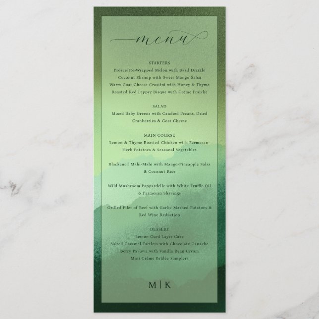 Elegant Olive Green Menu for High-End Dining Menükarte (Vorderseite)