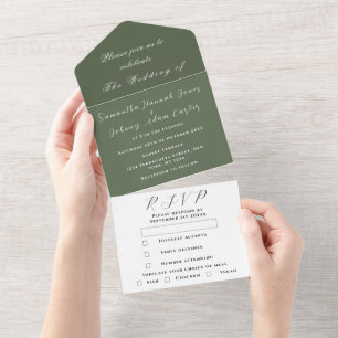 Elegant Olive Green Minimalistisch Script Wedding All In One Einladung