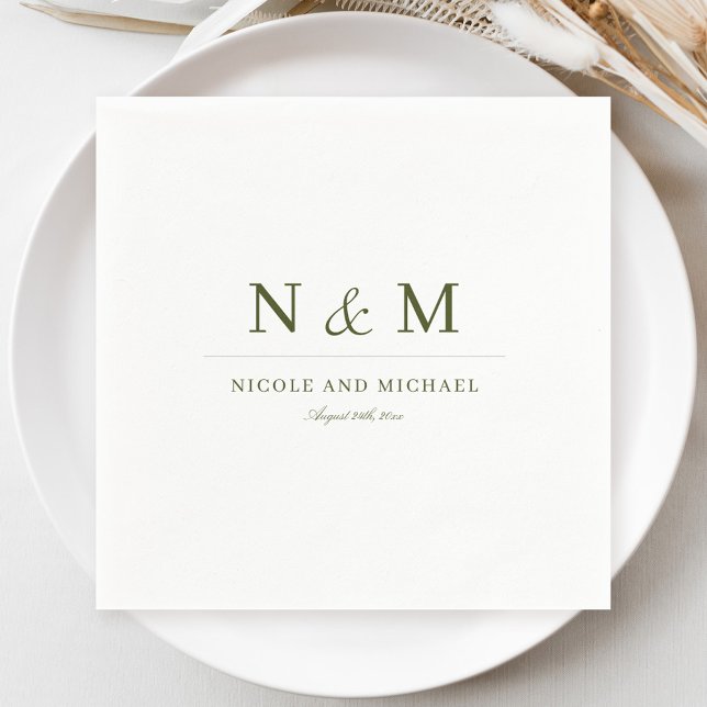 Elegant Olive Green Monogram Initials Wedding Serviette (Von Creator hochgeladen)