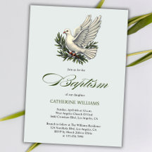 Elegant Olive Green Script White Dove Taufe