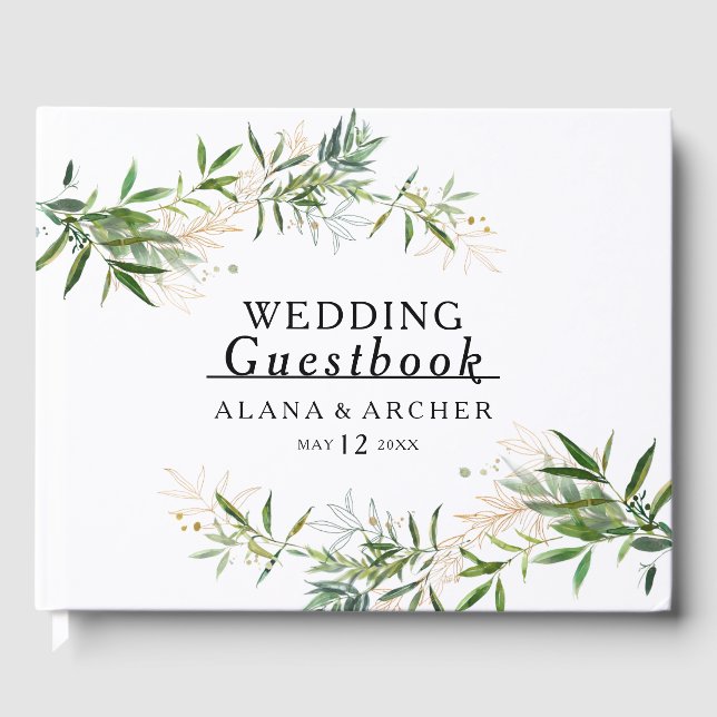 Elegant Olive Greenerity Wedding Guest Book Gästebuch (Vorderseite)