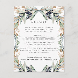 Elegant Olive Grove Boho Wedding Guest Details Begleitkarte