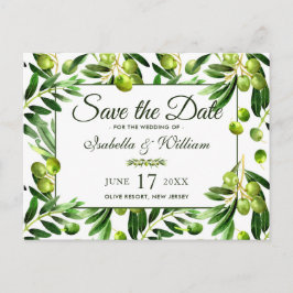 Elegant Olive Leaf Boho Garden Save the Date Ankündigungspostkarte