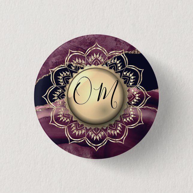 Elegant OM Mandala Marble Button (Vorderseite)