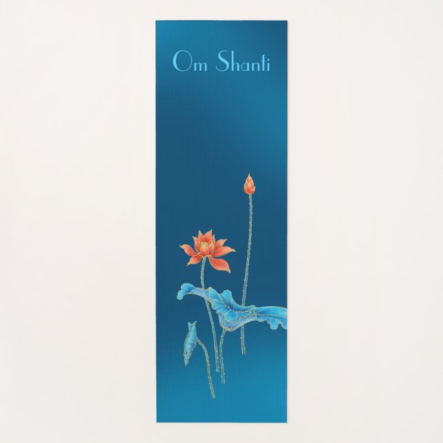 Elegant Om Shanti Peace Blue Lotus Blume Yoga Mat Yogamatte (Vorderseite)