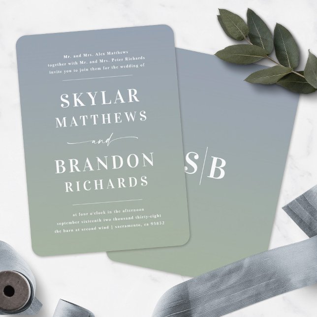 Elegant Ombre Blue & Green Semi feierliche Hochzei Einladung (Von Creator hochgeladen)