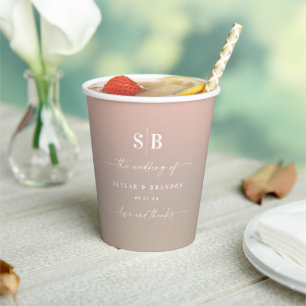 Elegant Ombre Blush & Beige Mit Monogramm Wedding Pappbecher