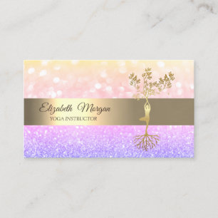 Elegant Ombre Bokeh Gold Tree Yoga Instructor Visitenkarte
