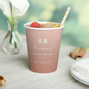Elegant Ombre Clay & Pink Mit Monogramm Wedding Pappbecher