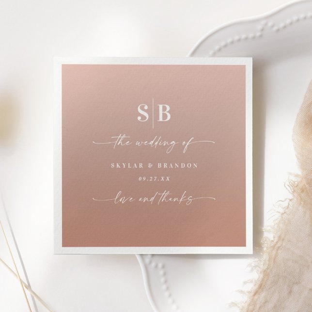 Elegant Ombre Clay & Pink Mit Monogramm Wedding Serviette (Von Creator hochgeladen)