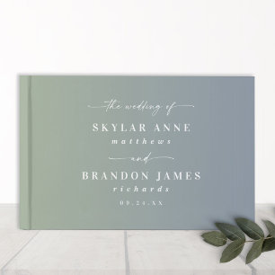 Elegant Ombre Dusty Blue & Leaf Green Wedding Gästebuch