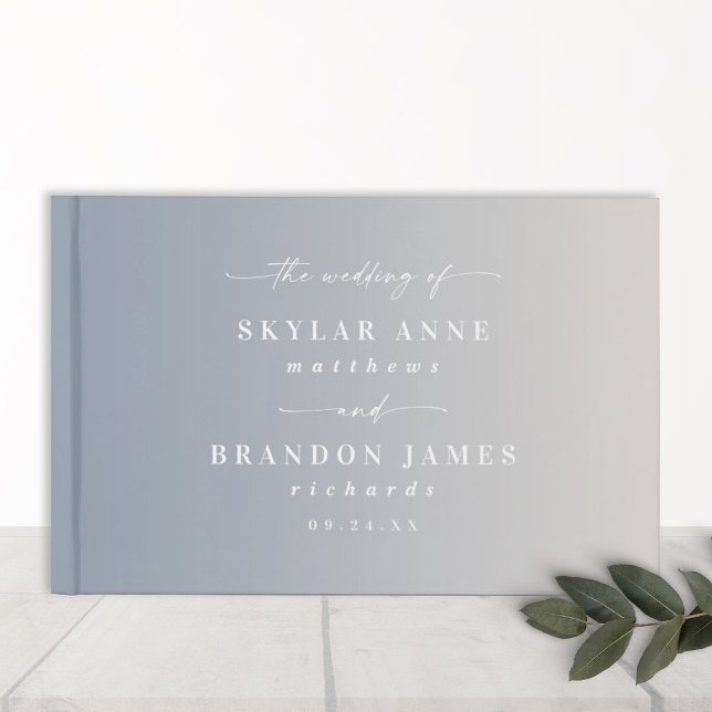 Elegant Ombre Dusty Blue & Off-White Wedding Gästebuch (Von Creator hochgeladen)