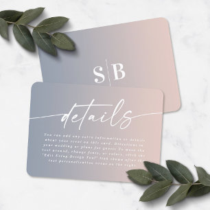 Elegant Ombre Dusty Blue & Pink Wedding Details Begleitkarte