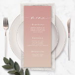 Elegant Ombre Dusty Rose Pink & Champagne Wedding Menükarte<br><div class="desc">Elegante Ombre Dusty Rose Pink & Champagne Hochzeitsempfang Dinner Menus. Diese moderne schicke Menu-Karte ist einfach klassisch und elegant mit einem subtilen ombre-Farbverlauf und einem hübschen Signatur-Script-Kalligraphie-Schriftart mit Schwänzen. Im neuen Farbraum gezeigt. Erhältlich in mehreren Farboptionen, oder fühlen Sie sich frei, die Farben aus dem Editor zu bearbeiten (klicken Sie...</div>