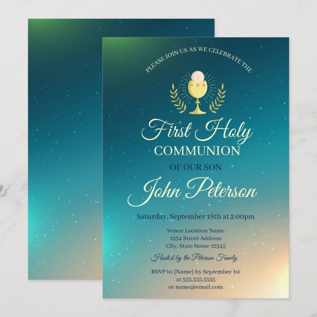 Elegant Ombre Erste Heilige Kommunion Einladung (Vorne/Hinten)
