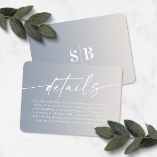 Elegant Ombre Ivory & Dusty Blue Wedding Details Begleitkarte