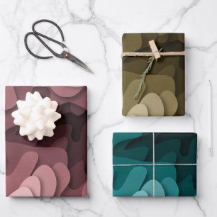 Elegant Ombre Rosa, Türkis und Braun Waves Geschenkpapier Set