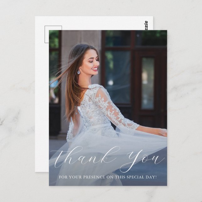 Elegant One Foto Quinceanera Blue Floral Script Postkarte (Vorne/Hinten)