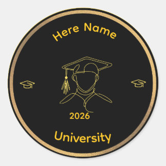 Elegant One Line Art Graduate ,Stiker Runder Aufkleber
