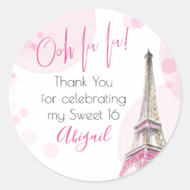 Elegant Ooh la Paris Eiffel Tower Pink White Runder Aufkleber