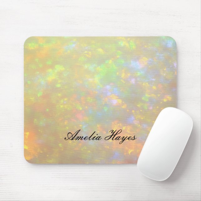 Elegant Opal Stone Texture Modern Script Custom Mousepad (Mit Mouse)