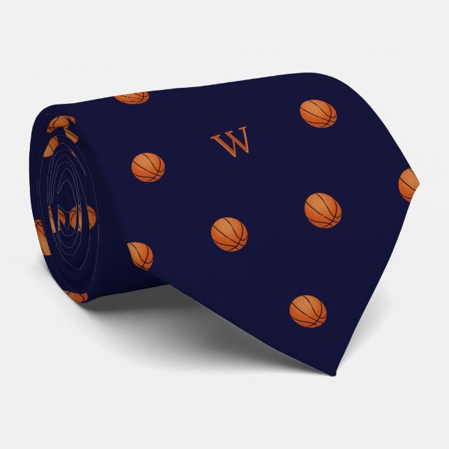 Elegant Orange Basketball Mit Monogramm Initial Bl Krawatte (Gerollt)