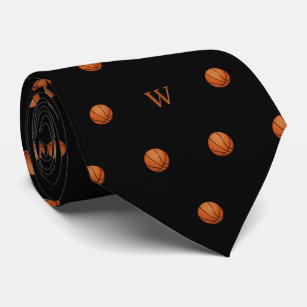 Elegant Orange Basketball Monogram Initials Black Krawatte