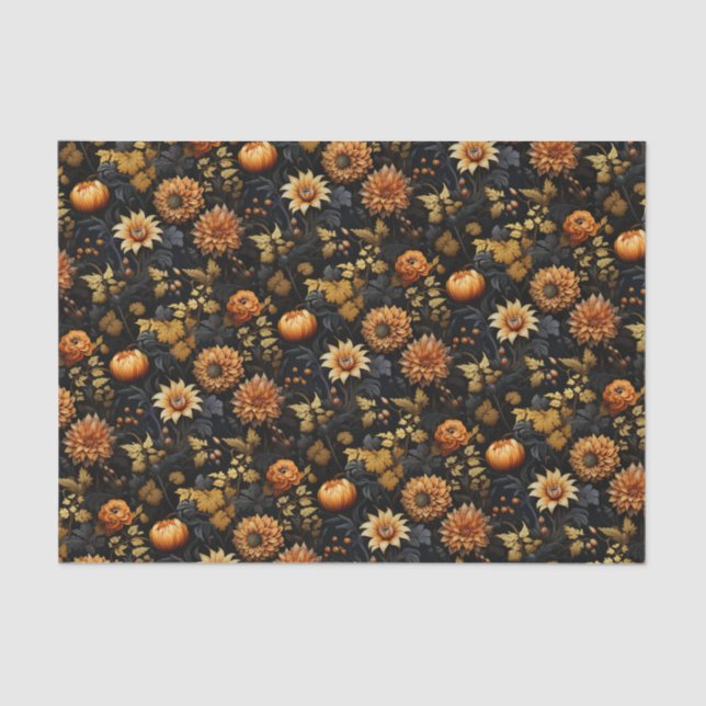 Elegant Orange Black Fall Floral Seidenpapier (Vorderseite)