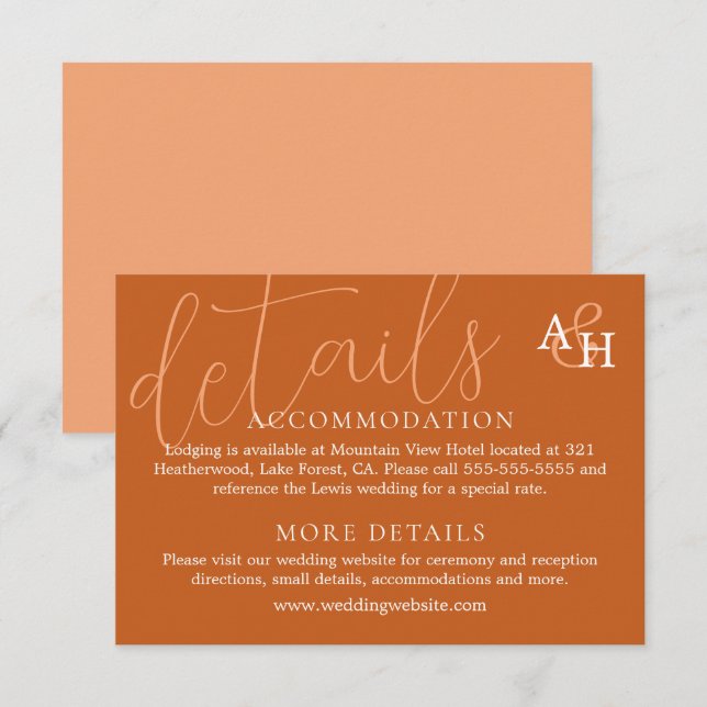 Elegant Orange Calligraphy Wedding RSVP Card Begleitkarte (Vorne/Hinten)