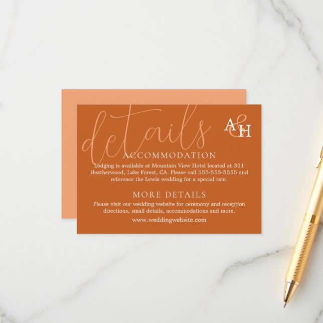 Elegant Orange Calligraphy Wedding RSVP Card Begleitkarte (Vorderseite/Rückseite Beispiel)