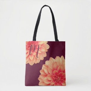 Elegant Orange Dahlias Blume Burgundy Monogram