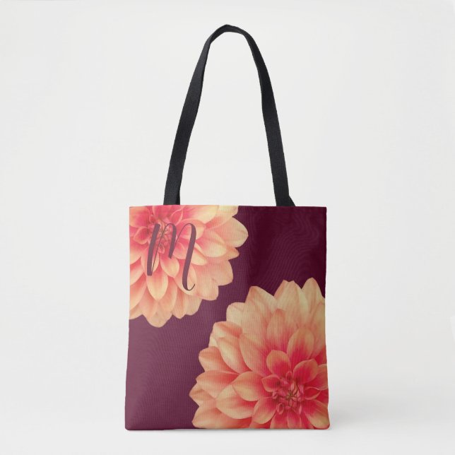 Elegant Orange Dahlias Blume Burgundy Monogram (Vorderseite)