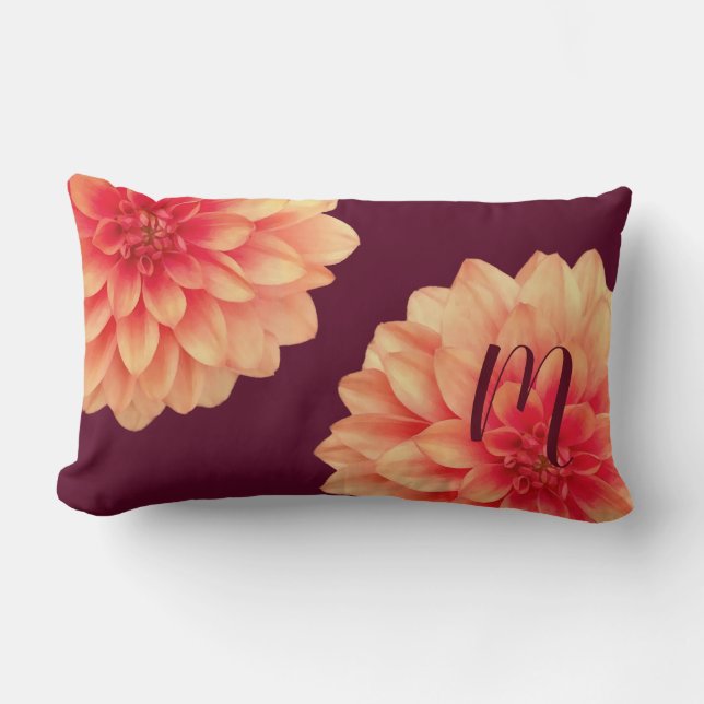 Elegant Orange Dahlias Blume Burgundy Monogram Lendenkissen (Vorderseite)