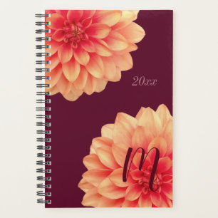 Elegant Orange Dahlias Blume Burgundy Monogram Planer