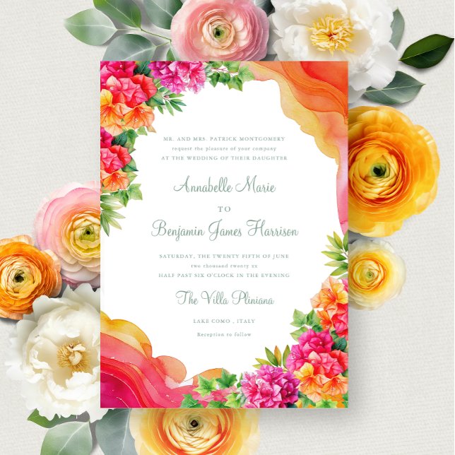 Elegant Orange Floral Bougainville Italien Wedding Einladung (Von Creator hochgeladen)