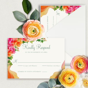 Elegant Orange Floral Bougainville Wedding RSVP Begleitkarte