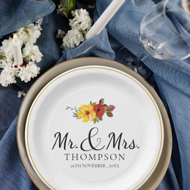 Elegant Orange Floral Mr. Wedding Party Pappteller (Elegant Orange Floral Mr Mrs Wedding Party Paper Plates)