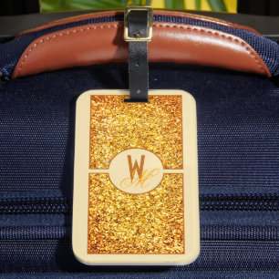Elegant Orange Gelb Glitter Monogrammiert  Gepäckanhänger