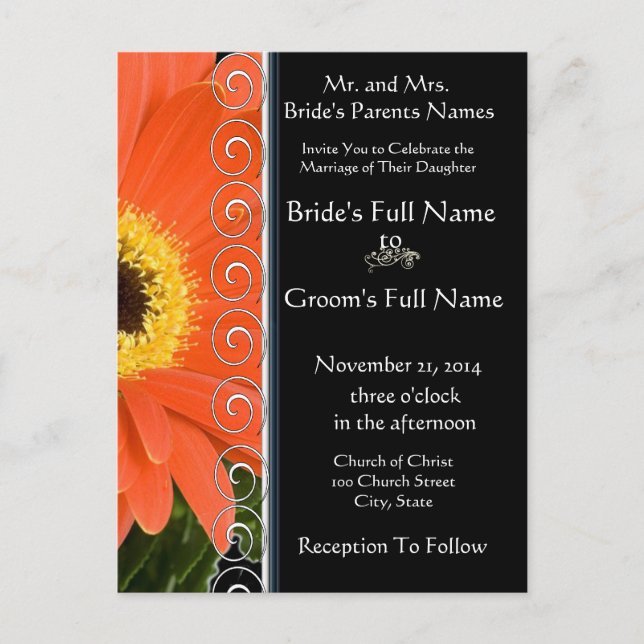 Elegant Orange Gerber Daisy Wedding Einladung (Vorderseite)
