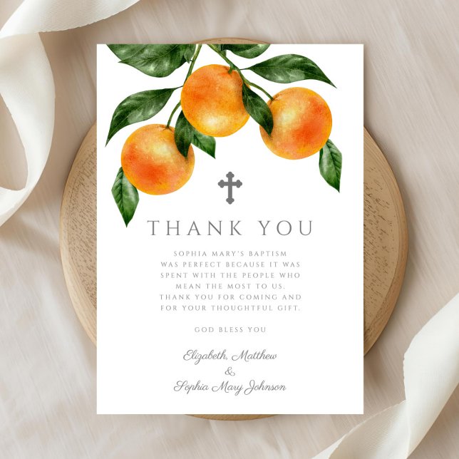 Elegant Orange Girl Taufe Dankeskarte (Elegant Oranges Girl Baptism Thank You Card)