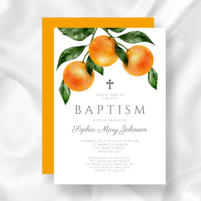 Elegant Orange Girl Taufe Einladung (Elegant Oranges Girl Baptism Invitation)