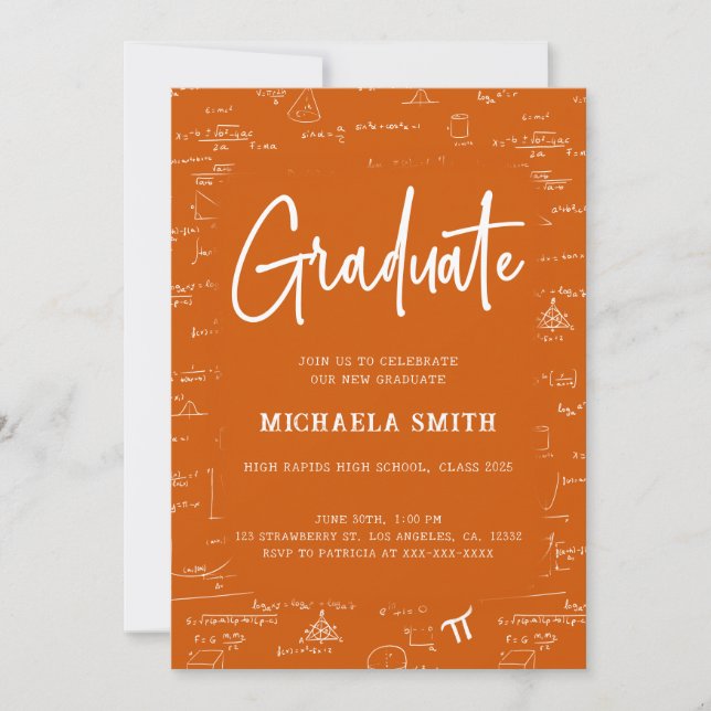 Elegant Orange Graduate Math Photo Graduation Einladung (Vorderseite)
