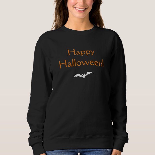 Elegant Orange Happy Halloween mit Bat Black Sweatshirt (Vorderseite)