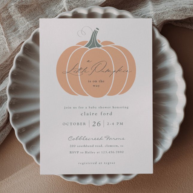 Elegant Orange Little Pumpkin Fall Baby Shower Postkarte (Elegant Orange Little Pumpkin Fall Baby Shower Invitation Postcard.)