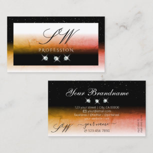 Elegant Orange Marbled Schwarz-weiß Initials Jewel Visitenkarte