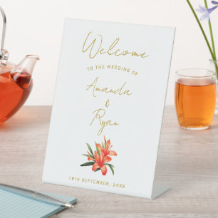 Elegant Orange Oleander Blume Wedding Welcome Sockelschild
