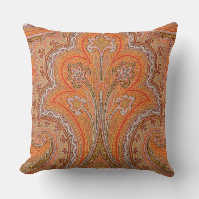 Elegant Orange Parisian Paisley Throw Pillow Kissen (Vorderseite)