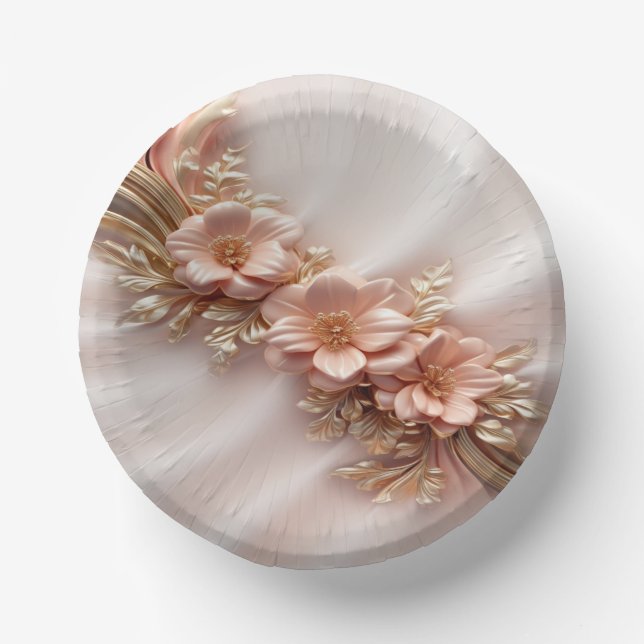 Elegant Orange Peach Floral Pappteller (Vorderseite)