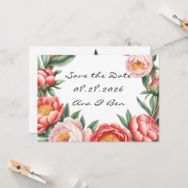 Elegant Orange Peony Paint Wedding Save the Date Einladung
